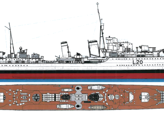 Эсминец HMS Gurkha L20 [Destroyer] - чертежи, габариты, рисунки